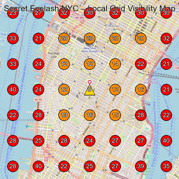 Secret Eyelash NYC GeoGrid visibility map for Beauty Salon in New York